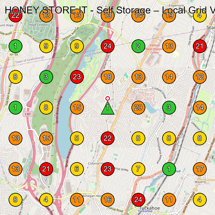 HONEY STORE IT - Self Storage Storage Facility GeoGrid ranking map for Yonkers NY